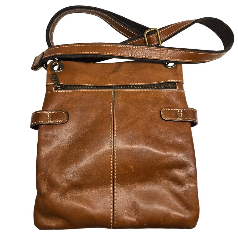 Patricia Nash Francesca Tan Leather Crossbody Bag Messenger Slim Cognac Boho
